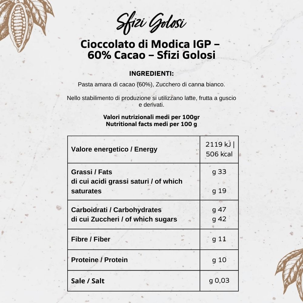 Cioccolato di Modica IGP - 60% Cacao - Sfizi Golosi - immagine 6