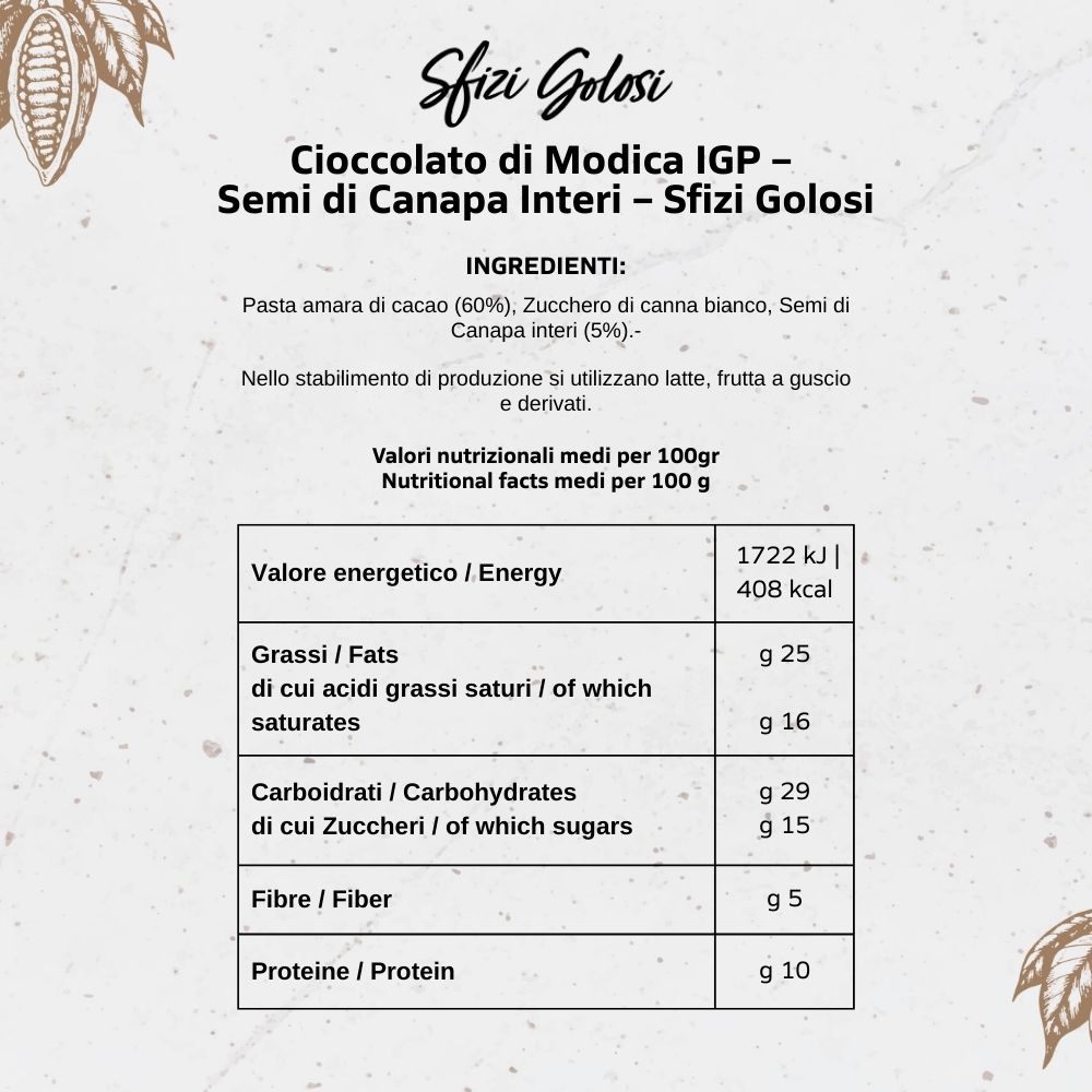 Cioccolato di Modica IGP - Con semi di Canapa interi - Blister da 12 - immagine 5