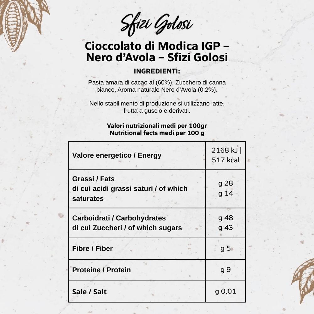 Cioccolato di Modica IGP - Nero d'Avola - Sfizi Golosi - immagine 6